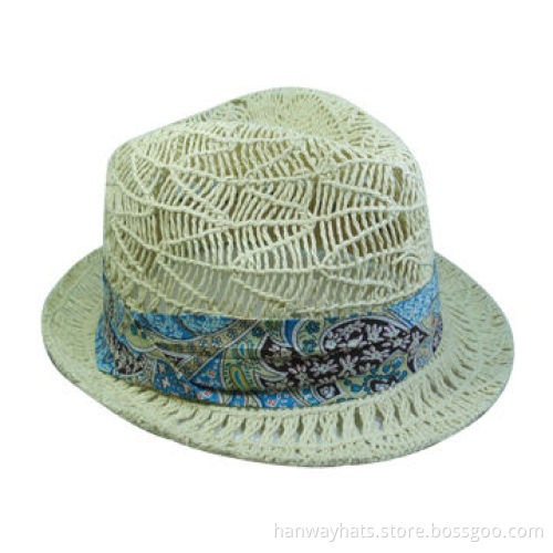 Women's twisted paper fedora, ditsy print band, 2012 new style